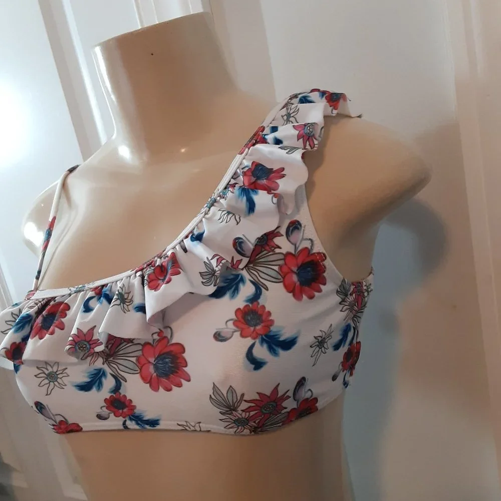 NWOT One Shoulder Floral Swimsuit Kids Bikini Top Girls Bathing Suit